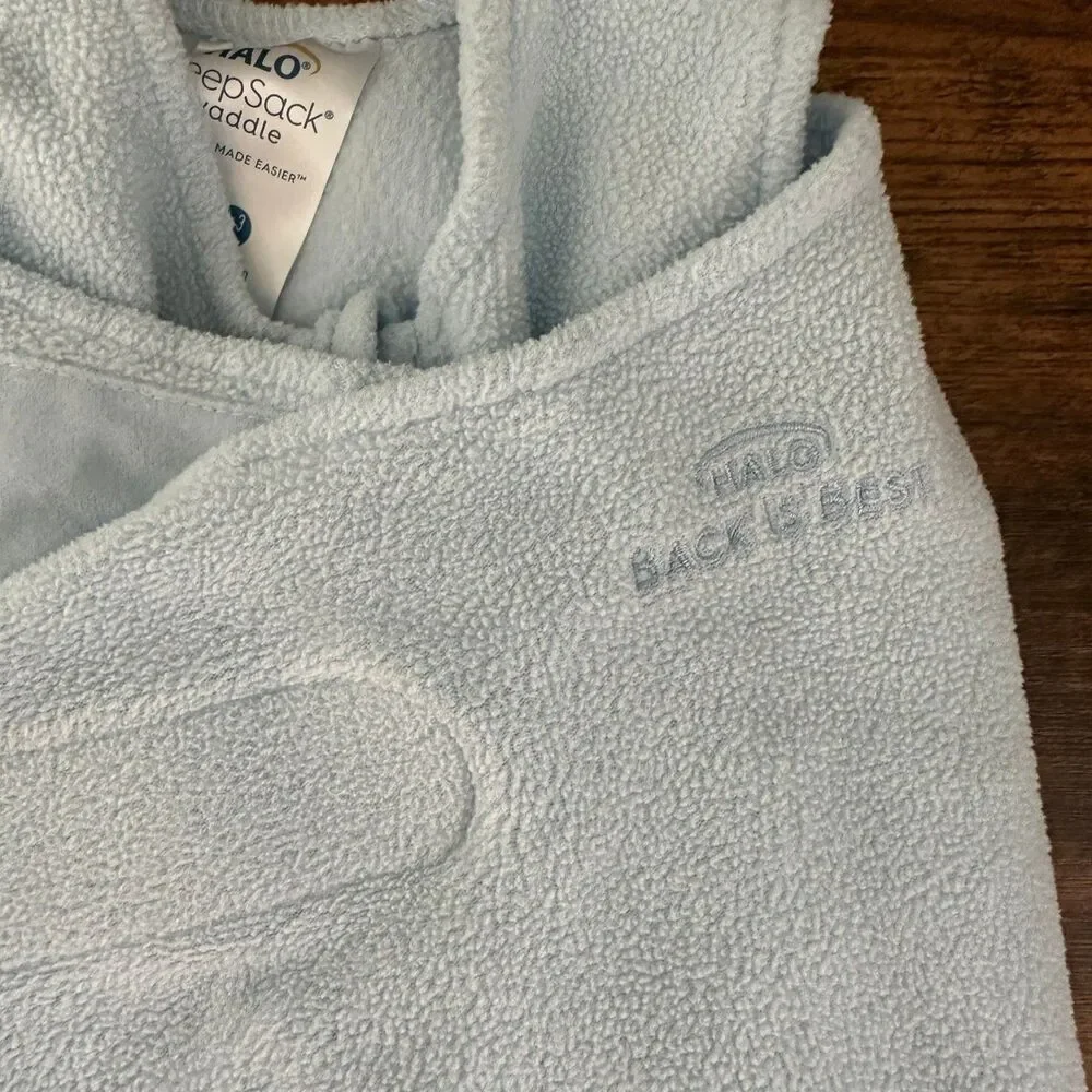 HALO SleepSack Swaddle Kids 0-3M Blue Microfleece 3-Way Adjustable Double Zipper